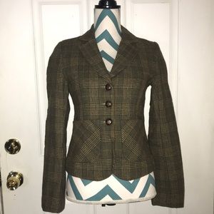 Beautiful Green Plaid Wool Blend Blazer Sz Small